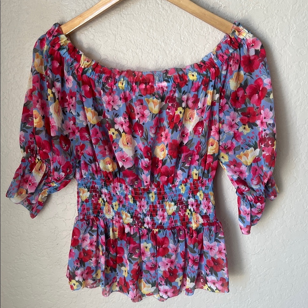 L'AGENCE Aubriella floral off shoulder keyhole neck top - Picture 10 of 12